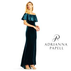 NEW Adrianna Papell Emerald Off-Shoulder Maxi Velvet Dress